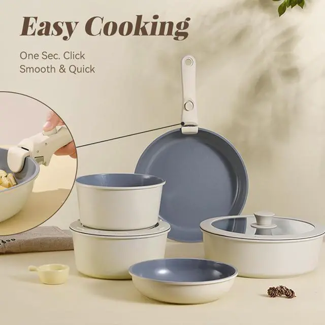 Alt view image 3 of 7 - Pots and Pans Set, Nonstick Detachable Handle Cookware Set, Induction Kitchen Cookware Set with Removable Handle, Healthy Non Stick Cookware, Dishwasher  Oven Safe, PFOA Free