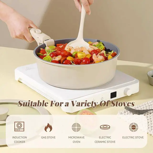 Alt view image 6 of 7 - Pots and Pans Set, Nonstick Detachable Handle Cookware Set, Induction Kitchen Cookware Set with Removable Handle, Healthy Non Stick Cookware, Dishwasher  Oven Safe, PFOA Free