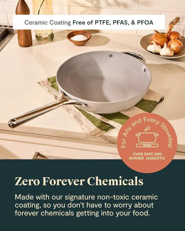 Alt view image 4 of 7 - Caraway Non-Stick Stir Fry Pan - 12 Wok-Inspired Pan - Free From Forever Chemicals - High-Sloped Walls - Stainless Steel Handles - Gray