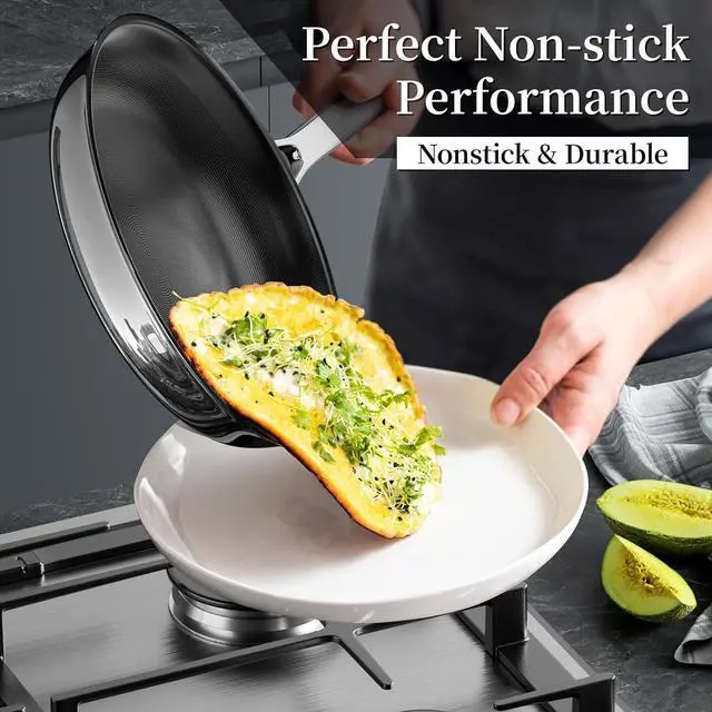 Alt view image 2 of 7 - Nonstick Ceramic Frying Pan,11 Inch Stainless Steel Frying Pan Skillet with Glass Lid,Titanium Ceramics Egg Pan Omelet Pans,Kitchen Cooking Pan Compatible with All Cooktops