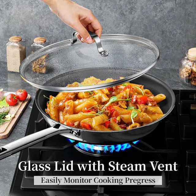 Alt view image 6 of 7 - Nonstick Ceramic Frying Pan,11 Inch Stainless Steel Frying Pan Skillet with Glass Lid,Titanium Ceramics Egg Pan Omelet Pans,Kitchen Cooking Pan Compatible with All Cooktops