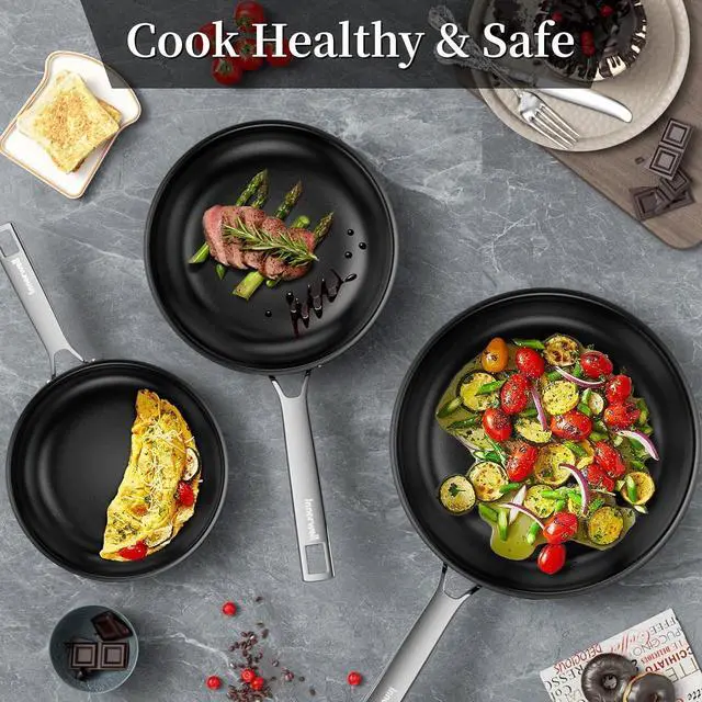 Alt view image 7 of 7 - Nonstick Ceramic Frying Pan,11 Inch Stainless Steel Frying Pan Skillet with Glass Lid,Titanium Ceramics Egg Pan Omelet Pans,Kitchen Cooking Pan Compatible with All Cooktops