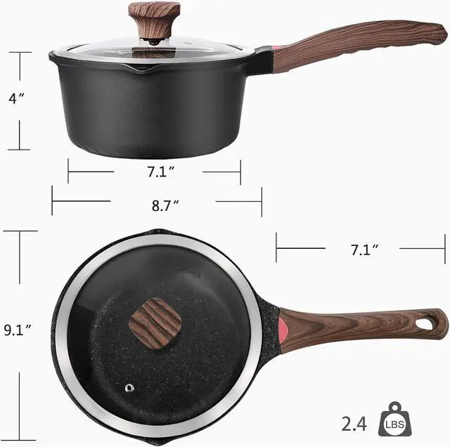 Alt view image 6 of 6 - VINCHEF Nonstick Saucepan with Lid, 3QT Sauce Pan with Stay Cool Handle, Non Stick Small Cooking Pots Induction pot, Dishwasher Safe, Compatible for All Stove Top, PFAS and PFOA Free Black