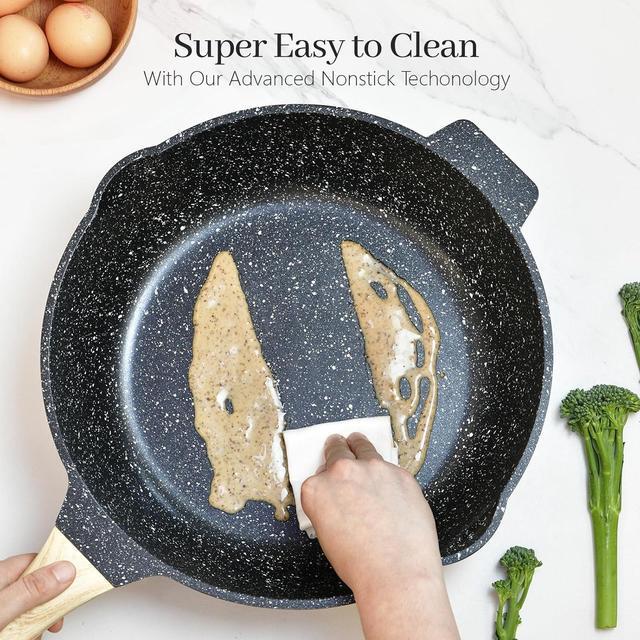 Alt view image 2 of 7 - Non Stick Deep Frying Pan with Lid, 12 In / 5.5 Quart Saute Pan with Strainer, Granite Chef Pan Skillet Nonstick for Cooking, 100% PFOA Free Non Toxic Fry Pan for All Stove top Gas Induction