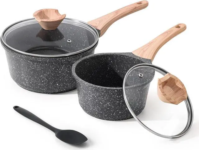 Main image of Sauce Pan Set with Lid, 1.5QT & 2.5QT Non Stick Small Pots with Granite Coating, Saucepan with Pour Spout, Multipurpose Induction Cooking Pans, PFOA/PFOS Free