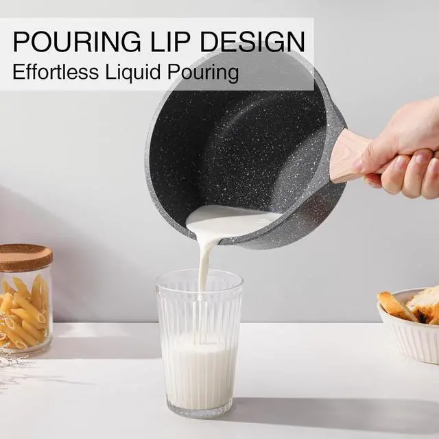 Alt view image 4 of 6 - Sauce Pan Set with Lid, 1.5QT & 2.5QT Non Stick Small Pots with Granite Coating, Saucepan with Pour Spout, Multipurpose Induction Cooking Pans, PFOA/PFOS Free