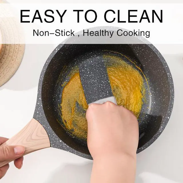 Alt view image 3 of 6 - Sauce Pan Set with Lid, 1.5QT & 2.5QT Non Stick Small Pots with Granite Coating, Saucepan with Pour Spout, Multipurpose Induction Cooking Pans, PFOA/PFOS Free