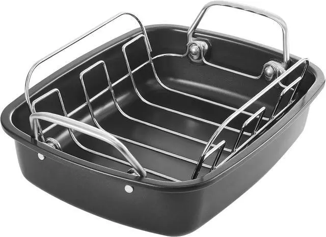 Main image of KITESSENSU Nonstick Turkey Roasting Pan with Rack 17 x 14 inch - Large Chicken Roaster Pan for Oven - Wider Handles & Heavy Duty Construction - Suitable for 24lb Turkey, Gray