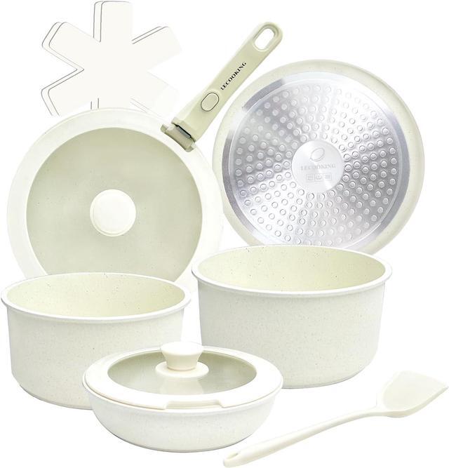 Main image of 11 PCS Pots and Pans Set Non Stick Cookware Set Removable Handles White