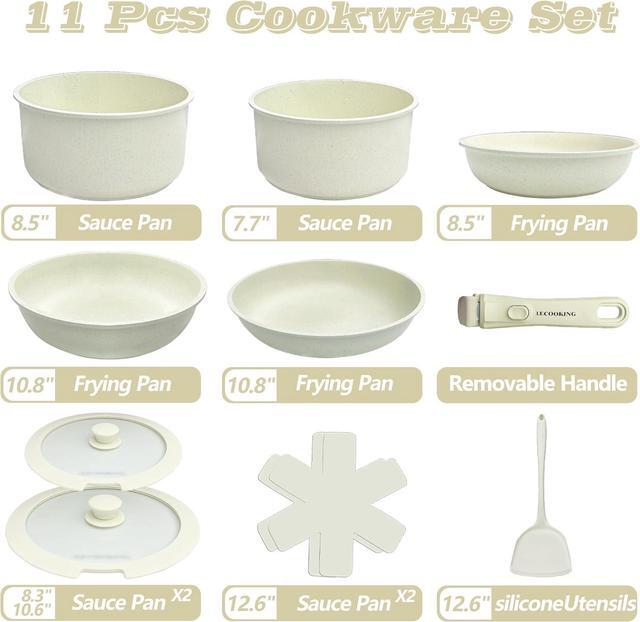 Alt view image 2 of 7 - 11 PCS Pots and Pans Set Non Stick Cookware Set Removable Handles White