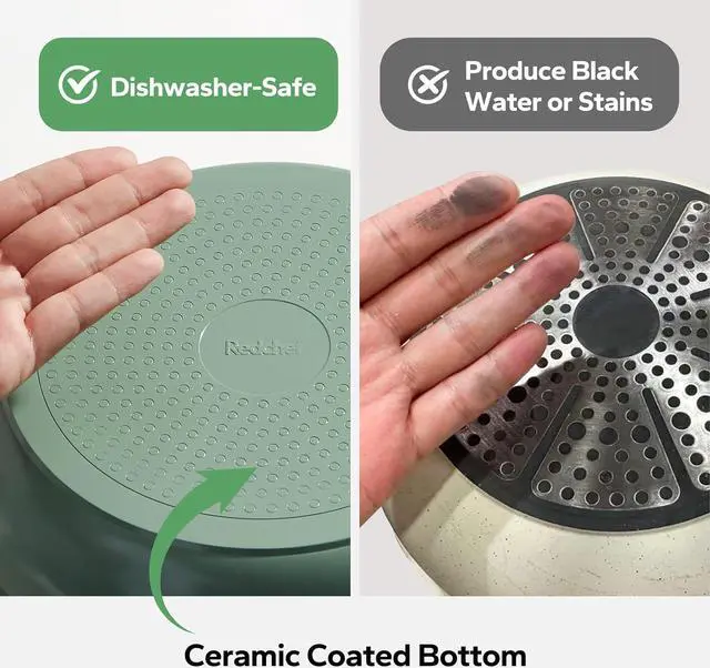 Alt view image 3 of 7 - Redchef Ceramic Cookware Set, Removable Handle Pots and Pans Non-Stick, Rv Cookware Set, Non-Toxic Pots and Pans Set No PFAS, PTFE, PFOA, Detachable Pots and Pans, Dishwasher & Oven Safe (Green)