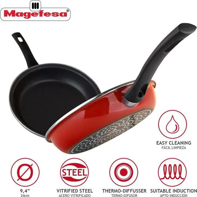 Alt view image 2 of 7 - MAGEFESA ® Frittata spanish tortilla frying pan, 9.4 in, red, double layer non-stick frying pan, vitrified steel, compatible with all types of fire, including induction, Dishwasher safe, Ergonomic