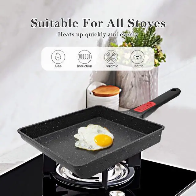 Alt view image 2 of 6 - Japanese Omelette Pan Nonstick, Large Tamagoyaki Pan Egg Roll Pan with Detachable Handle, Oven& Dishwasher Safe, 9 x 8 (Black)