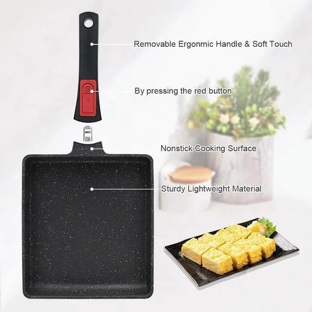 Alt view image 3 of 6 - Japanese Omelette Pan Nonstick, Large Tamagoyaki Pan Egg Roll Pan with Detachable Handle, Oven& Dishwasher Safe, 9 x 8 (Black)