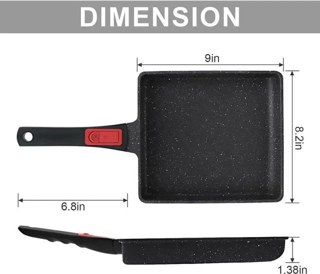 Alt view image 6 of 6 - Japanese Omelette Pan Nonstick, Large Tamagoyaki Pan Egg Roll Pan with Detachable Handle, Oven& Dishwasher Safe, 9 x 8 (Black)