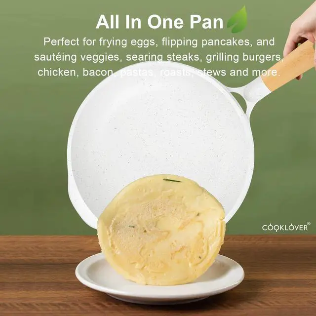 Alt view image 5 of 7 - COOKLOVER Nonstick Frying Pan 100% PFOA Free Cookware Induction Skillet Stir Fry Pan (White, 7.9 inch)