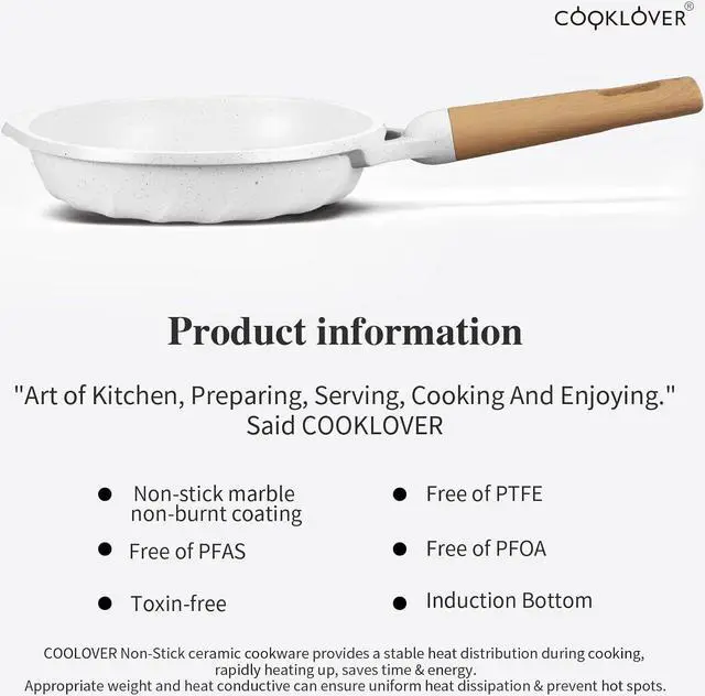Alt view image 6 of 7 - COOKLOVER Nonstick Frying Pan 100% PFOA Free Cookware Induction Skillet Stir Fry Pan (White, 7.9 inch)