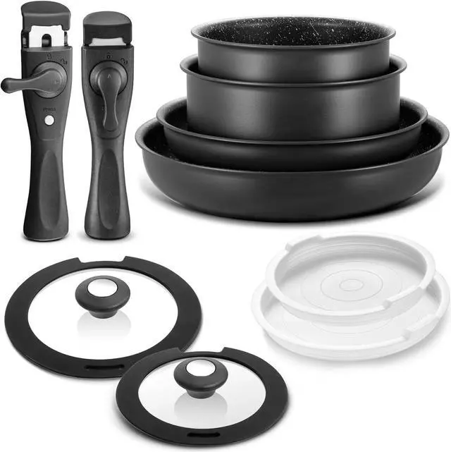 Main image of BEZIA Induction Cookware Set 10 Pieces, Nonstick Pots and Pans Set with Removable Handles, for All Hobs, Stackable Design, Dishwasher/Oven Safe, PFAS Free