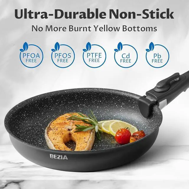 Alt view image 3 of 7 - BEZIA Induction Cookware Set 10 Pieces, Nonstick Pots and Pans Set with Removable Handles, for All Hobs, Stackable Design, Dishwasher/Oven Safe, PFAS Free