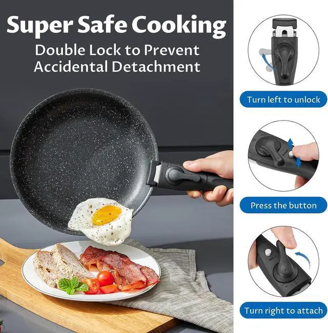 Alt view image 4 of 7 - BEZIA Induction Cookware Set 10 Pieces, Nonstick Pots and Pans Set with Removable Handles, for All Hobs, Stackable Design, Dishwasher/Oven Safe, PFAS Free