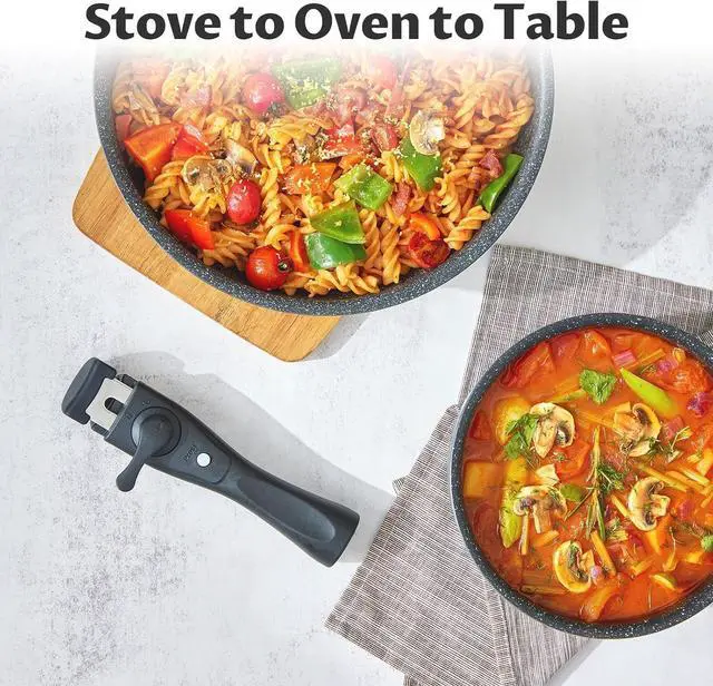 Alt view image 6 of 7 - BEZIA Induction Cookware Set 10 Pieces, Nonstick Pots and Pans Set with Removable Handles, for All Hobs, Stackable Design, Dishwasher/Oven Safe, PFAS Free