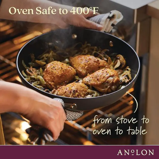 Alt view image 2 of 7 - Anolon Advanced Home Hard Anodized Nonstick Frying/Saute/All Purpose Pan with Lid and Helper Handle, 12 Inch, Moonstone Dark Gray