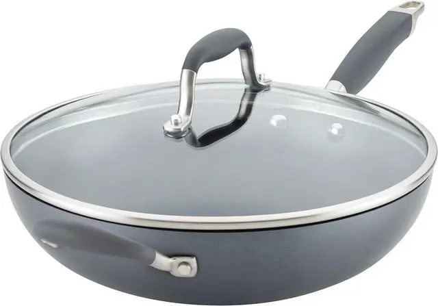 Main image of Anolon Advanced Home Hard Anodized Nonstick Frying/Saute/All Purpose Pan with Lid and Helper Handle, 12 Inch, Moonstone Dark Gray