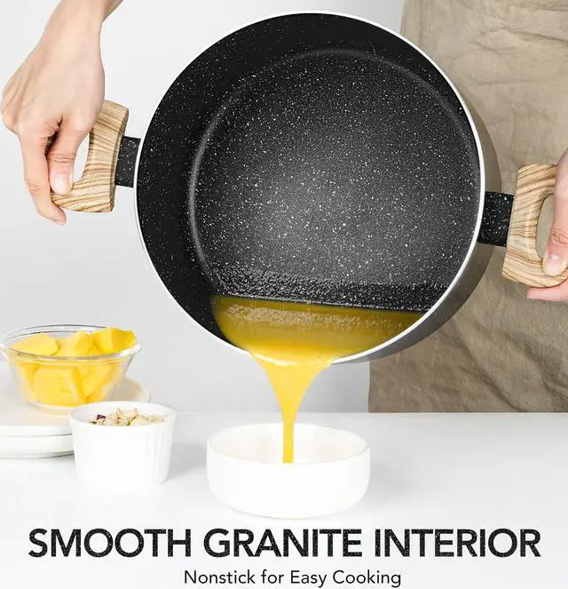 Alt view image 3 of 7 - MICHELANGELO Stock Pot with Lid, 5 Quart Cooking Pot Nonstick, Granite Soup Pots with Lid, Induction Pot with Stay-cool Handle, 5 Qt Stockpot Non Stick Pots Black