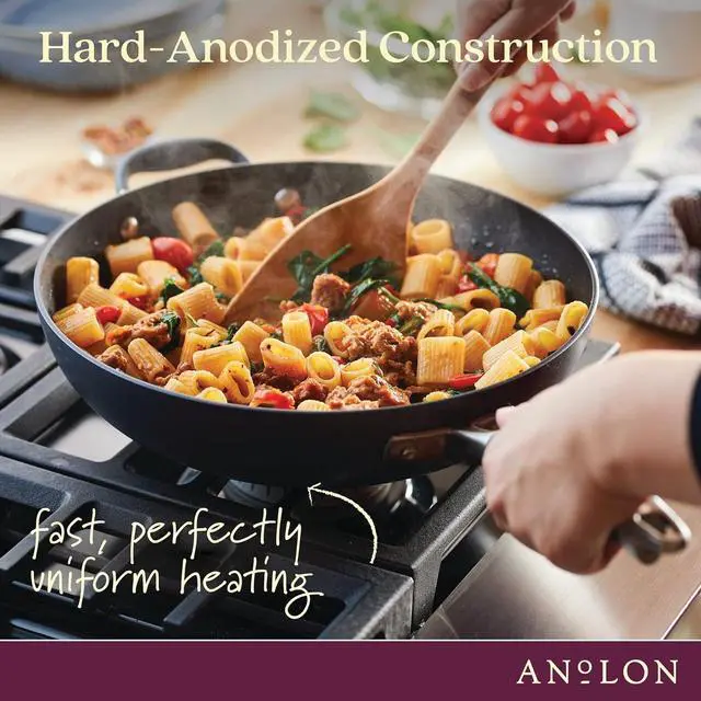Alt view image 5 of 7 - Anolon Advanced Home Hard Anodized Nonstick Frying/Saute/All Purpose Pan with Lid and Helper Handle, 12 Inch, Moonstone Dark Gray