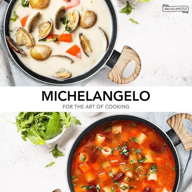 Alt view image 7 of 7 - MICHELANGELO Stock Pot with Lid, 5 Quart Cooking Pot Nonstick, Granite Soup Pots with Lid, Induction Pot with Stay-cool Handle, 5 Qt Stockpot Non Stick Pots Black