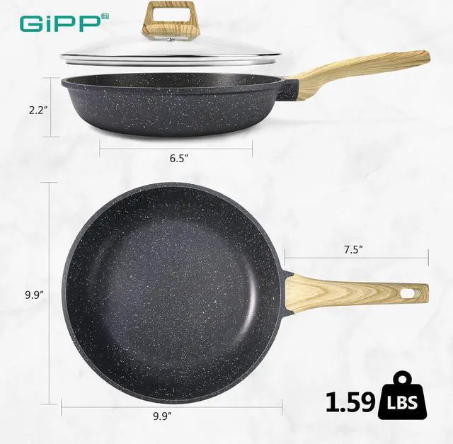 Alt view image 6 of 7 - GiPP Nonstick Frying Pan Skillet with Lid - 9.5" Grey Granite Non Stick Pans, Omelette Pan with Heat-Resistant Handle, Compatible with All Stovetops, PFOA Free