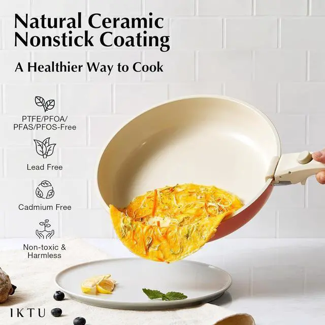Alt view image 3 of 6 - IKTU Ceramic Pots and Pans Set Non Stick Pink, 19 Pcs Nonstick Cookware Set with Detachable Handle RV Camping Induction Kitchen Cookware Set Non Stick, PFAS PFOA & PTFE Free