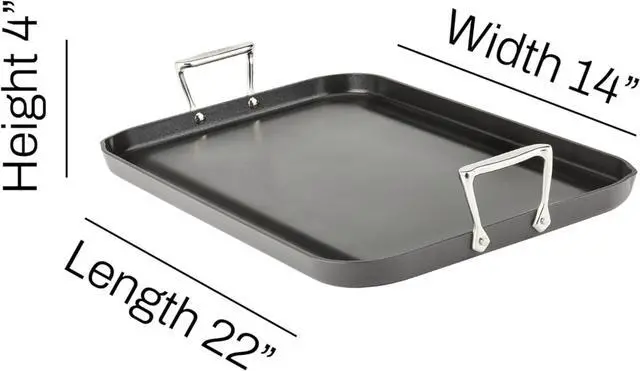 Alt view image 7 of 7 - All-Clad HA1 Hard Anodized Nonstick Griddle 13x20 Inch Oven Broiler Safe 500F Pots and Pans, Cookware Black