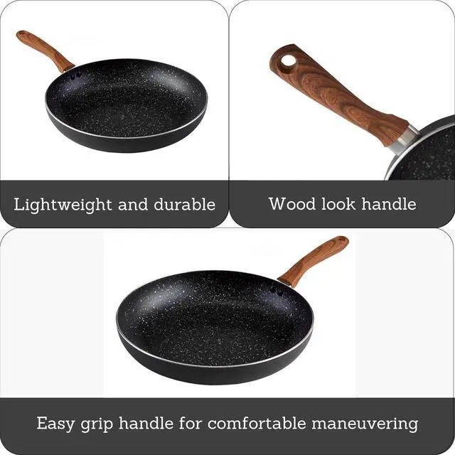 Alt view image 2 of 7 - IMUSA USA Woodlook 12" Black Stone Fry Pan Handle and Speckled Nonstick Interior