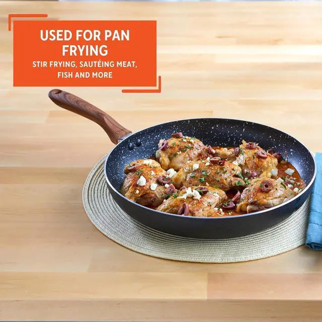 Alt view image 6 of 7 - IMUSA USA Woodlook 12" Black Stone Fry Pan Handle and Speckled Nonstick Interior