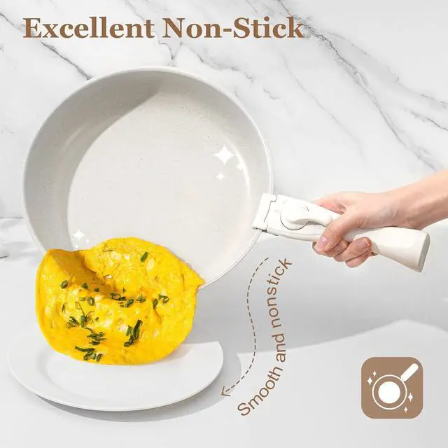 Alt view image 4 of 7 - 15Pcs Pots and Pans Set Non Stick, Cookware Sets with Detachable Handle, Nonstick RV Kitchen Cooking Tools Removable Handles, Oven Safe, Induction Fast, Stackable Induction Cookware, White