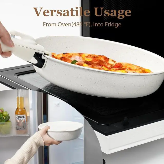 Alt view image 5 of 7 - 15Pcs Pots and Pans Set Non Stick, Cookware Sets with Detachable Handle, Nonstick RV Kitchen Cooking Tools Removable Handles, Oven Safe, Induction Fast, Stackable Induction Cookware, White