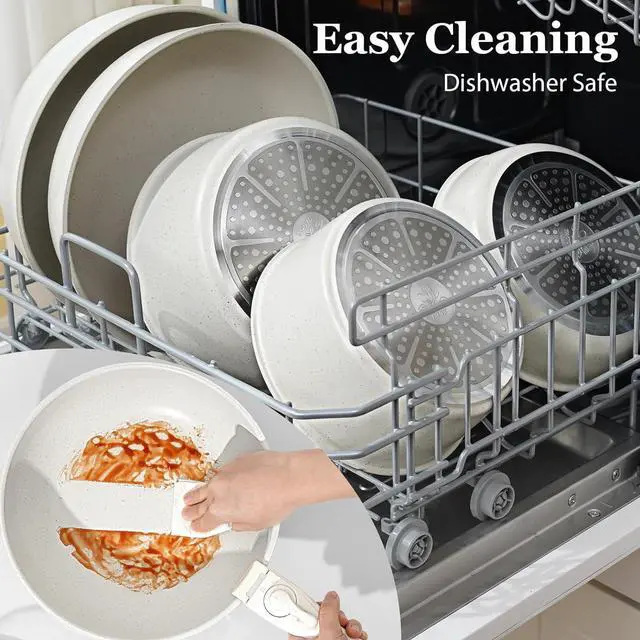 Alt view image 6 of 7 - 15Pcs Pots and Pans Set Non Stick, Cookware Sets with Detachable Handle, Nonstick RV Kitchen Cooking Tools Removable Handles, Oven Safe, Induction Fast, Stackable Induction Cookware, White