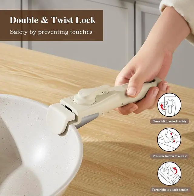 Alt view image 4 of 7 - 20 Pcs Pots and Pans Set Non Stick, Ceramic Cookware Set Detachable Handle, RV Kitchen Cooking Set Removeable Handles, Oven Safe, Induction Ready, Stackable Non-stick, Cream White