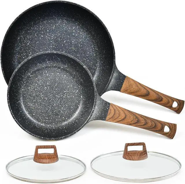 Main image of Nonstick Frying Pans Set with Lid, 10 In 11.5 In Aluminum Granite Coating Chef's Pan, Non Stick Flat Skillet Set with Glass Cover, Cookware Set Suitable for Gas Stove, Induction Glass Top