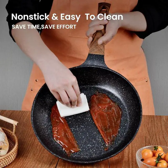 Alt view image 3 of 7 - Nonstick Frying Pans Set with Lid, 10 In 11.5 In Aluminum Granite Coating Chef's Pan, Non Stick Flat Skillet Set with Glass Cover, Cookware Set Suitable for Gas Stove, Induction Glass Top