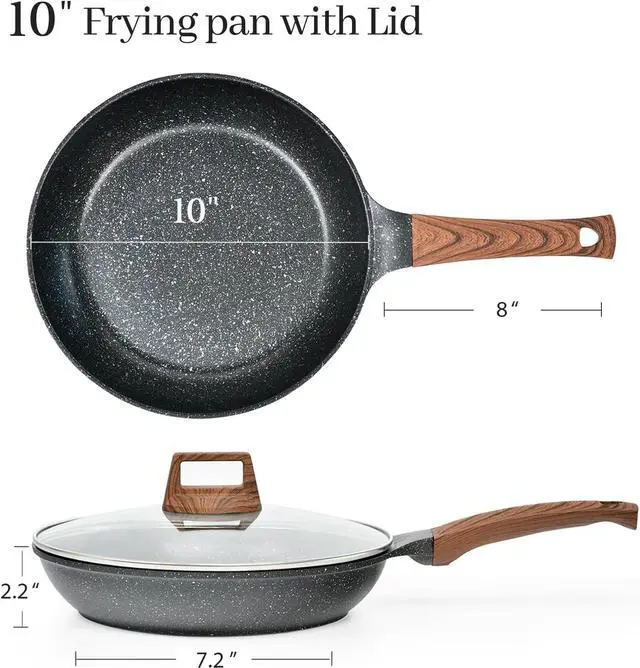 Alt view image 7 of 7 - Nonstick Frying Pans Set with Lid, 10 In 11.5 In Aluminum Granite Coating Chef's Pan, Non Stick Flat Skillet Set with Glass Cover, Cookware Set Suitable for Gas Stove, Induction Glass Top