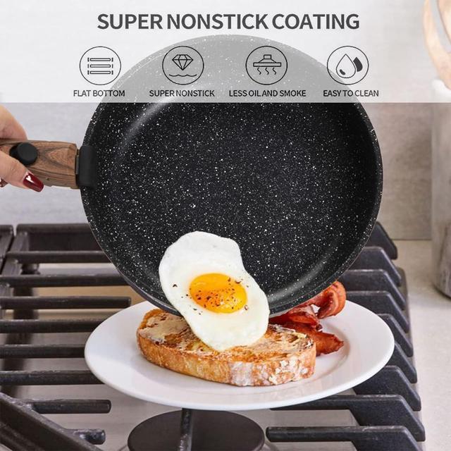 Alt view image 2 of 7 - Kitchen Academy Detachable Handle Induction Cookware Sets - 10 Piece Non-stick Cooking Pots and Pans, Black Granite Stackable RV Cookware for Camp