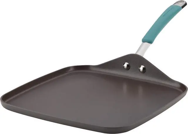 Main image of Rachael Ray Cucina Hard Anodized Nonstick Griddle Pan/Flat Grill, 11 Inch, Gray with Agave Blue Handle