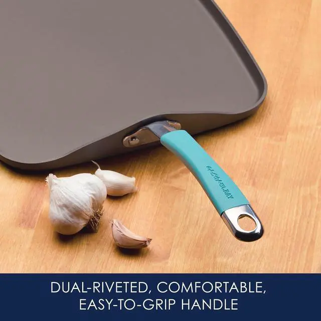 Alt view image 5 of 7 - Rachael Ray Cucina Hard Anodized Nonstick Griddle Pan/Flat Grill, 11 Inch, Gray with Agave Blue Handle