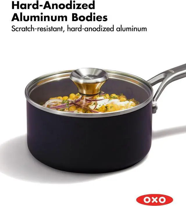 Alt view image 4 of 7 - OXO Professional 1.7QT and 2.3QT Saucepan Pot Set with Lids Hard Anodized Ceramic Nonstick Cookware PFAS-Free Induction Suitable Stainless Steel Diamond Reinforced Coating Dishwasher/ Oven Safe Black