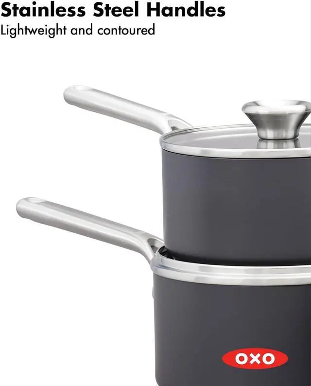 Alt view image 7 of 7 - OXO Professional 1.7QT and 2.3QT Saucepan Pot Set with Lids Hard Anodized Ceramic Nonstick Cookware PFAS-Free Induction Suitable Stainless Steel Diamond Reinforced Coating Dishwasher/ Oven Safe Black
