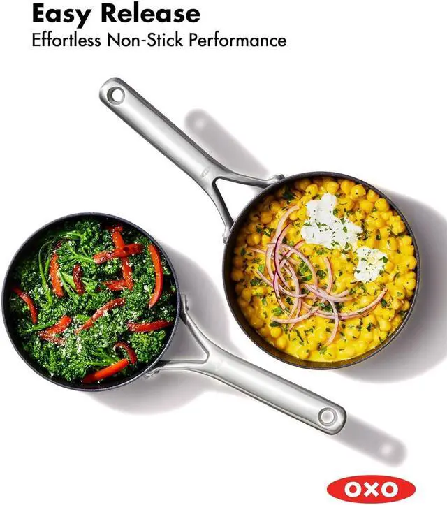 Alt view image 5 of 7 - OXO Professional 1.7QT and 2.3QT Saucepan Pot Set with Lids Hard Anodized Ceramic Nonstick Cookware PFAS-Free Induction Suitable Stainless Steel Diamond Reinforced Coating Dishwasher/ Oven Safe Black