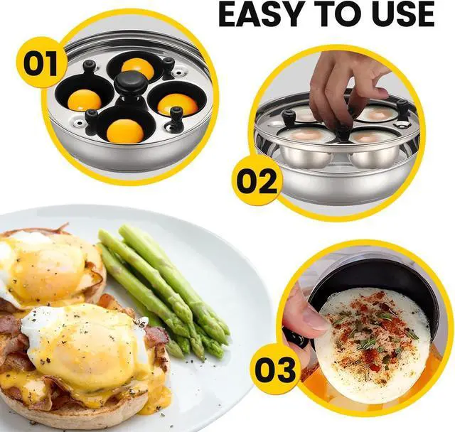 Alt view image 4 of 6 - MARSKITOP Egg Poacher Pan Nonstick 4 Eggs, Poached Egg Pan Stainless Steel Poached Egg Cooker, Egg Poaching Pan PFOA Free, Poached Egg Maker with Nonstick Poached Egg Cups