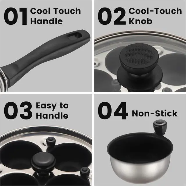 Alt view image 5 of 6 - MARSKITOP Egg Poacher Pan Nonstick 4 Eggs, Poached Egg Pan Stainless Steel Poached Egg Cooker, Egg Poaching Pan PFOA Free, Poached Egg Maker with Nonstick Poached Egg Cups